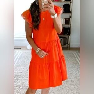 J. Crew | Women’s orange cap flutter sleeve tiered dress w/slip dress, size L